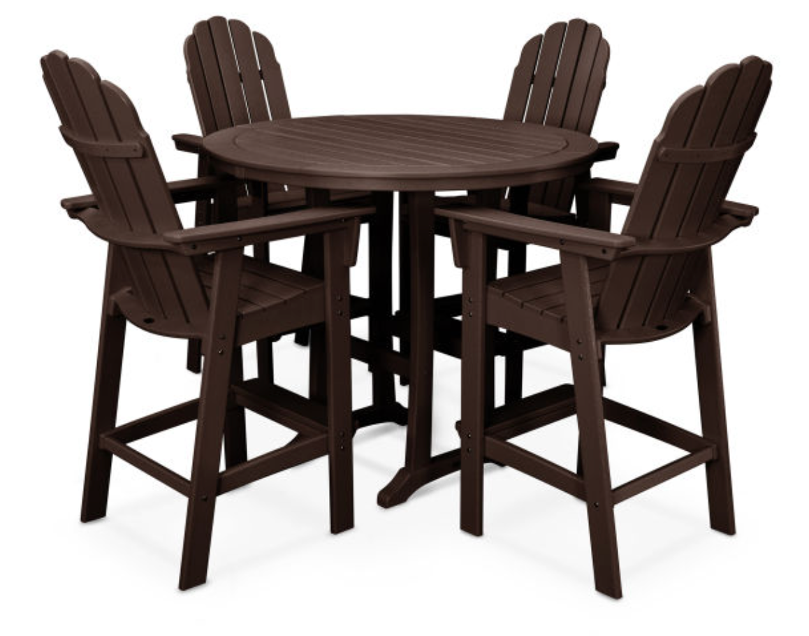 POLYWOOD® Vineyard Curveback Adirondack 5-Piece Nautical Trestle Bar Set