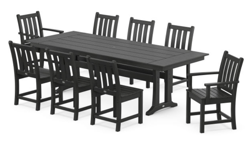 POLYWOOD® Traditional Garden 9-Piece Farmhouse Dining Set with Trestle Legs