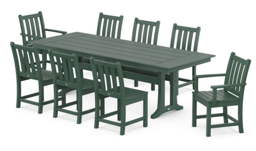 POLYWOOD® Traditional Garden 9-Piece Farmhouse Dining Set with Trestle Legs