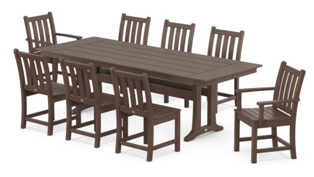 POLYWOOD® Traditional Garden 9-Piece Farmhouse Dining Set with Trestle Legs