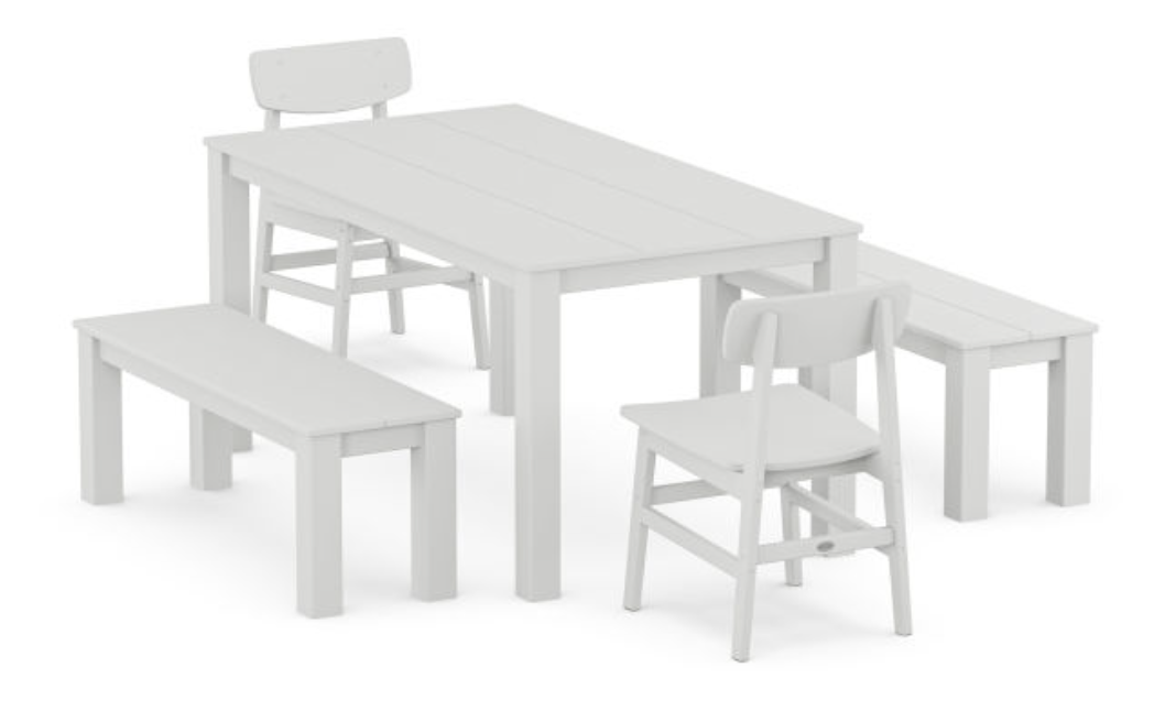 POLYWOOD® Modern Studio Urban Chair 5-Piece Parsons Dining Set with Benches