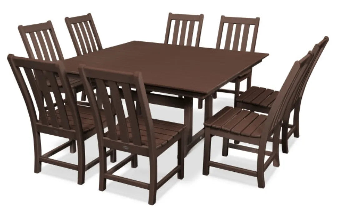 Polywood Dining Set Mahogany POLYWOOD® Vineyard 9-Piece Farmhouse Trestle Dining Set