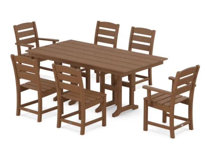 Polywood Furniture Set Teak POLYWOOD® Lakeside 7-Piece Farmhouse Dining Set