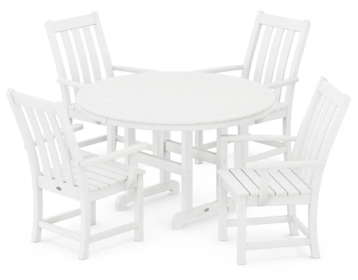Polywood Furniture Set White POLYWOOD® Vineyard 5-Piece Round Farmhouse Dining Set